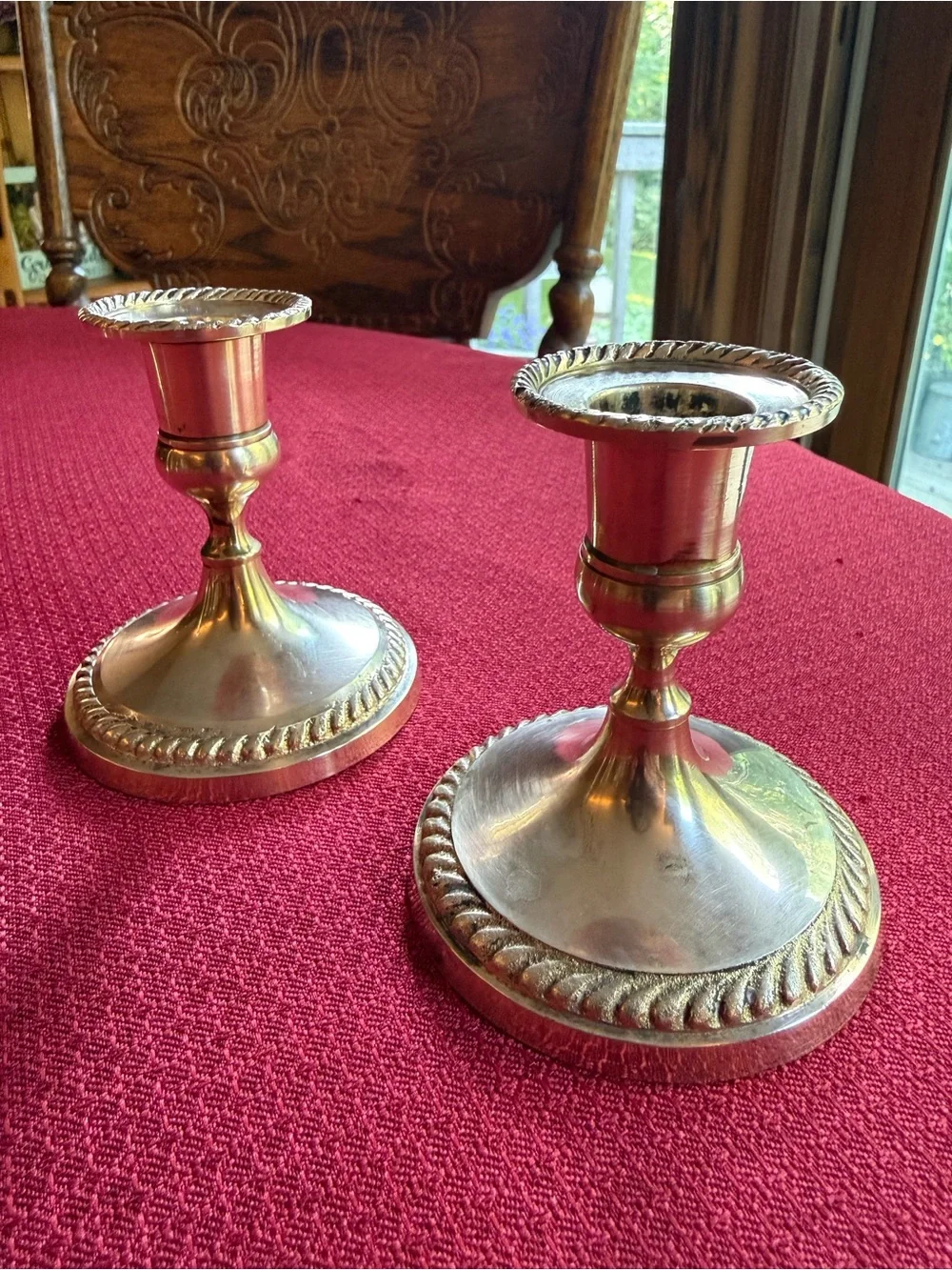 Brass Rope-Edge Candlestick Pair